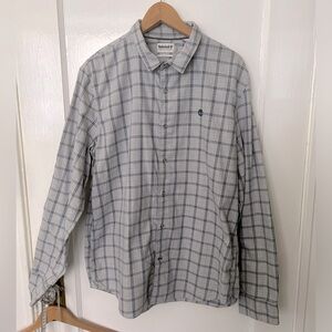 Timberland Gray & Blue Plaid Button Front Slim Fit XL Brushed Cotton Shirt